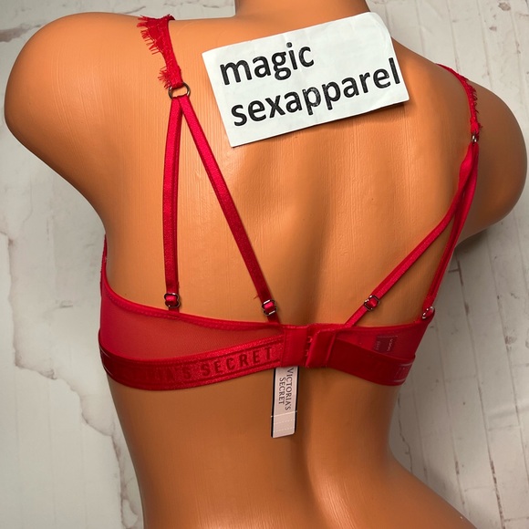 VS 34C VERY SEXY HIGH-NECK CHANTILLY LACE LOGO BAND VERY SEXY RED UNLINED BRA - Picture 2 of 2